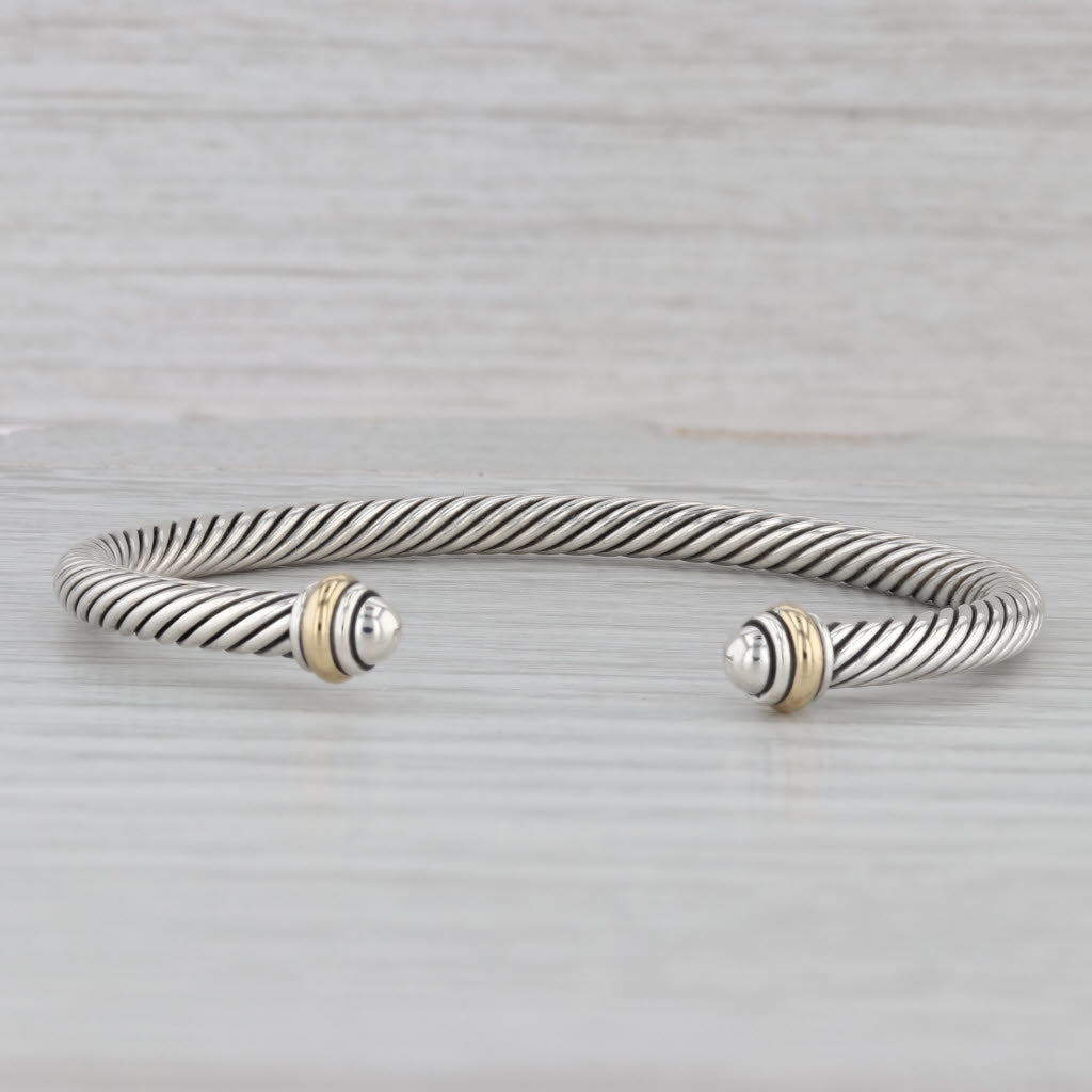 Gray David Yurman Classic Cable Cuff Bracelet Sterling Silver 18k Gold 4mm 6.75"