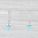 New Turquoise Diamond Hoop Earrings 14k White Gold Huggie Hoops