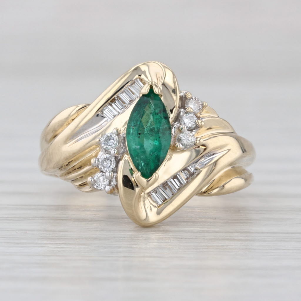 0.69ctw Marquise Emerald Diamond Ring 14k Yellow Gold Size 6.75 Bypass