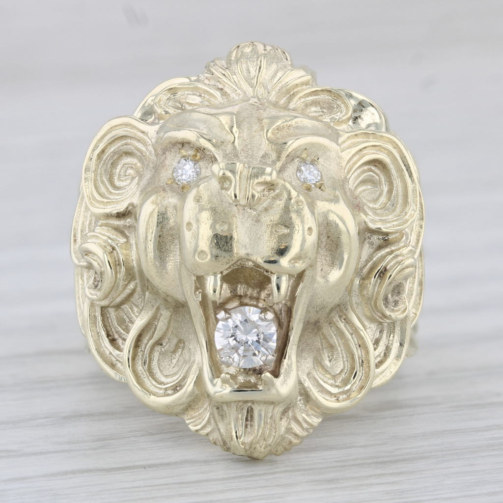 Gray 0.29ctw Diamond Roaring Lion Ring 14k Yellow Gold Size 10