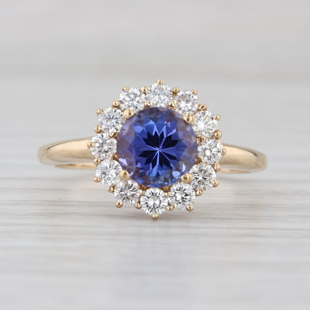 2.46ctw Tanzanite Diamond Halo Ring 14k Yellow Gold Size 9 Engagement