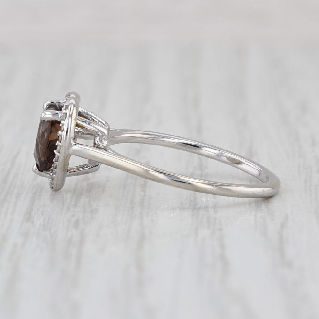 1.10ctw Smoky Quartz Heart Diamond Halo Ring 14k White Gold Size 7