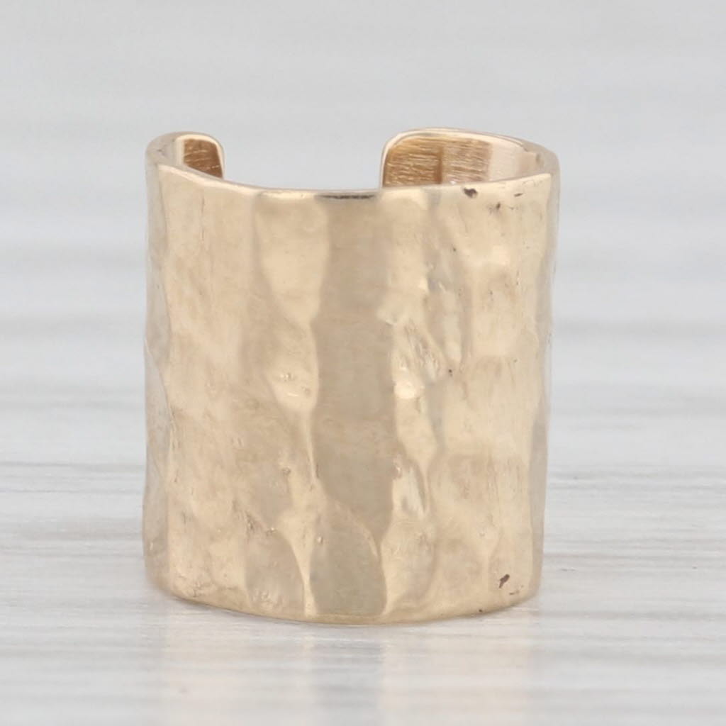 Light Gray Hammered 14k Yellow Gold Ear Cuff Adjustable Artisan Signed