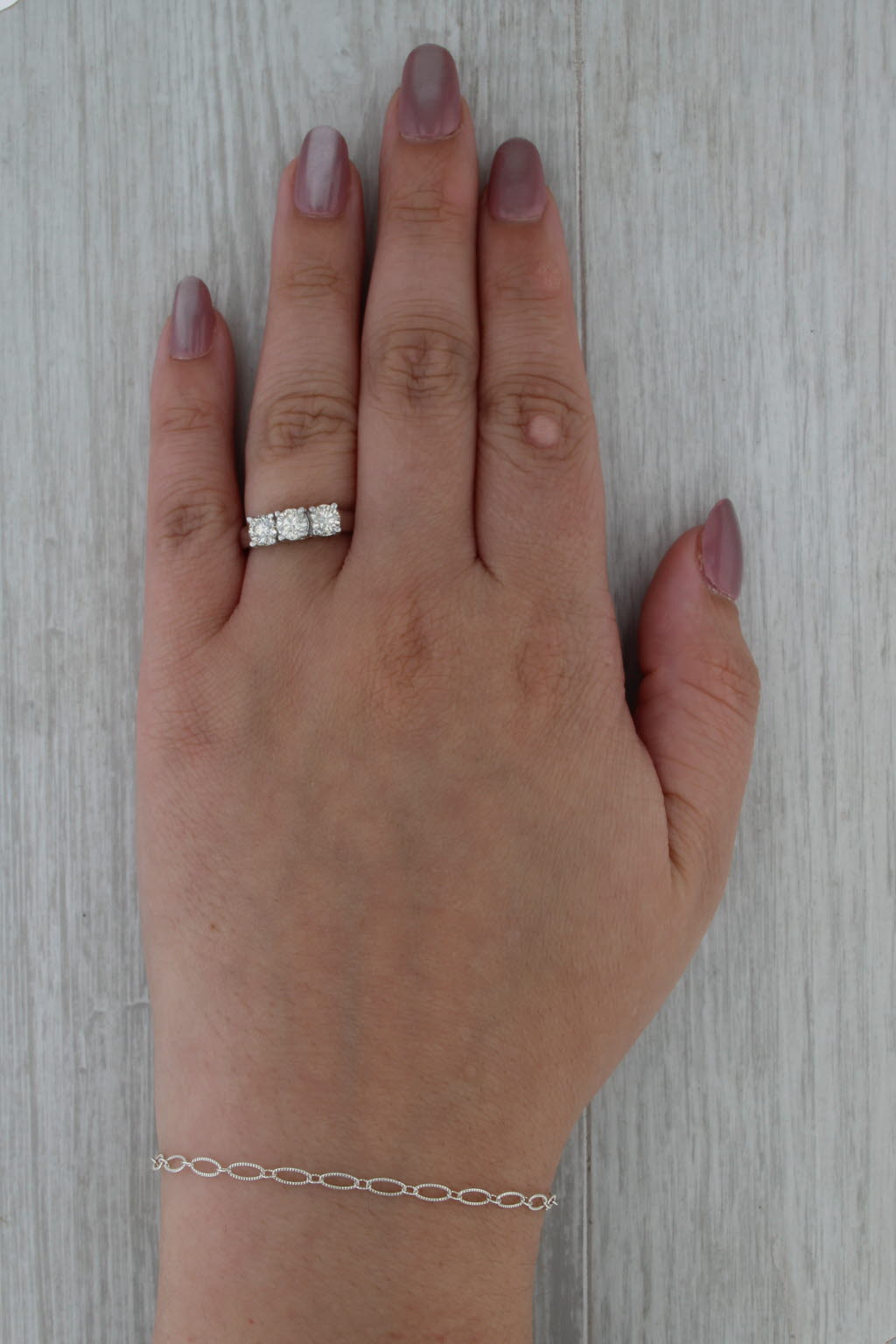 1.09ctw Champagne Diamond 3-Stone Engagement Ring 14k White Gold Size 6.25