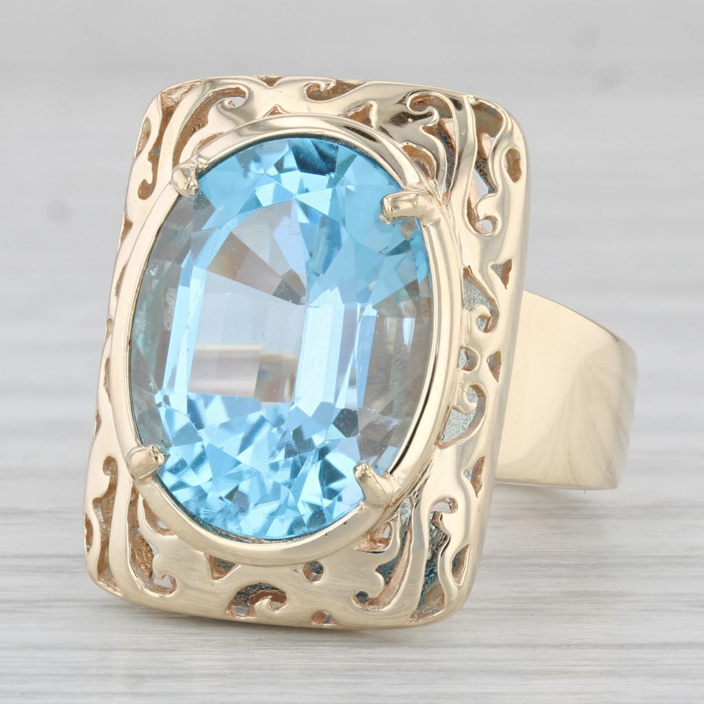 Light Gray 12.27ct Oval Blue Topaz Ring 14k Yellow Gold Size 6.75 Cocktail