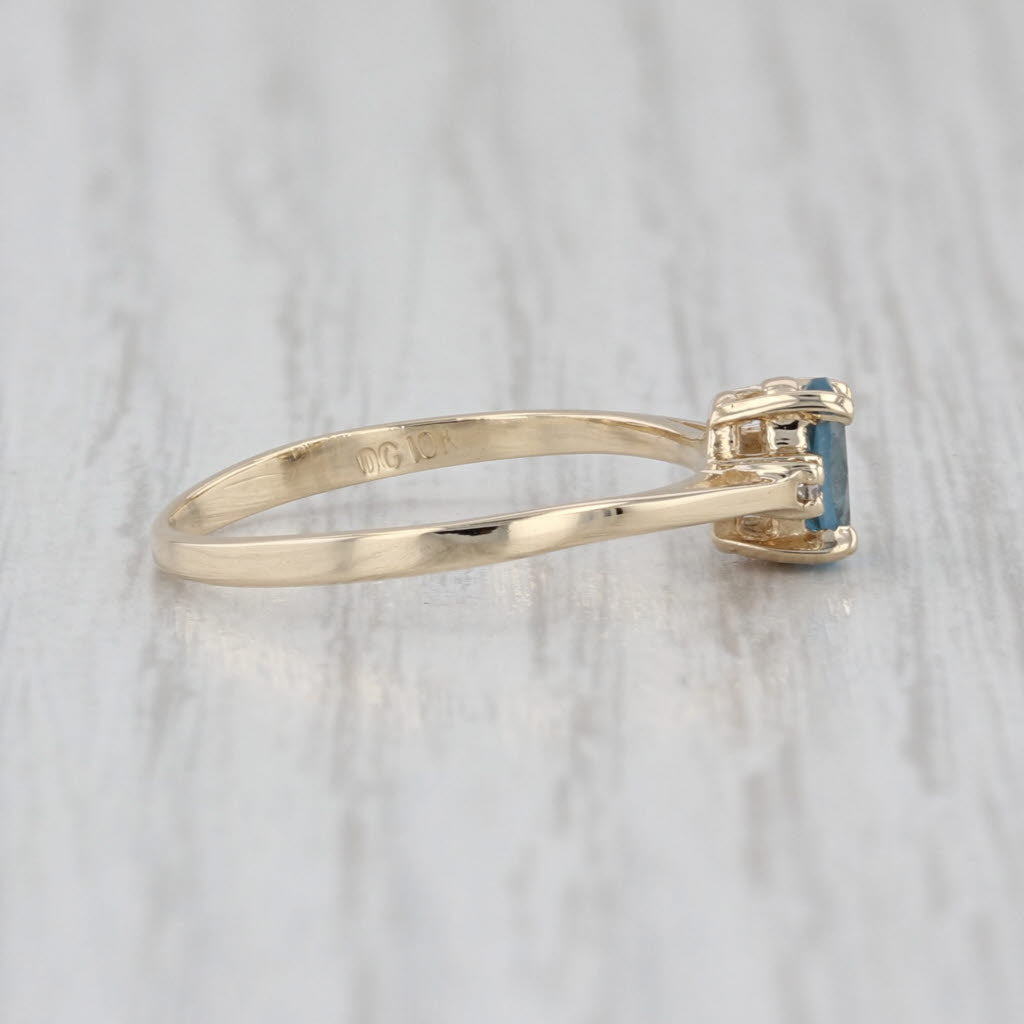 0.45ct Lab Created Blue Spinel Diamond Ring 10k Yellow Gold Size 6.75