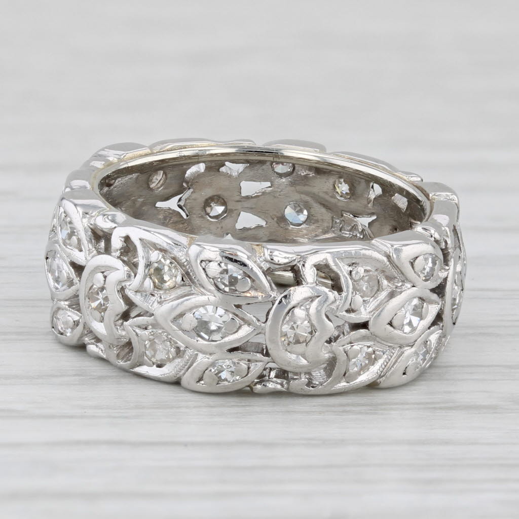 Light Gray Vintage Floral Diamond Eternity Band Platinum Size 6 Ring Stackable Anniversary