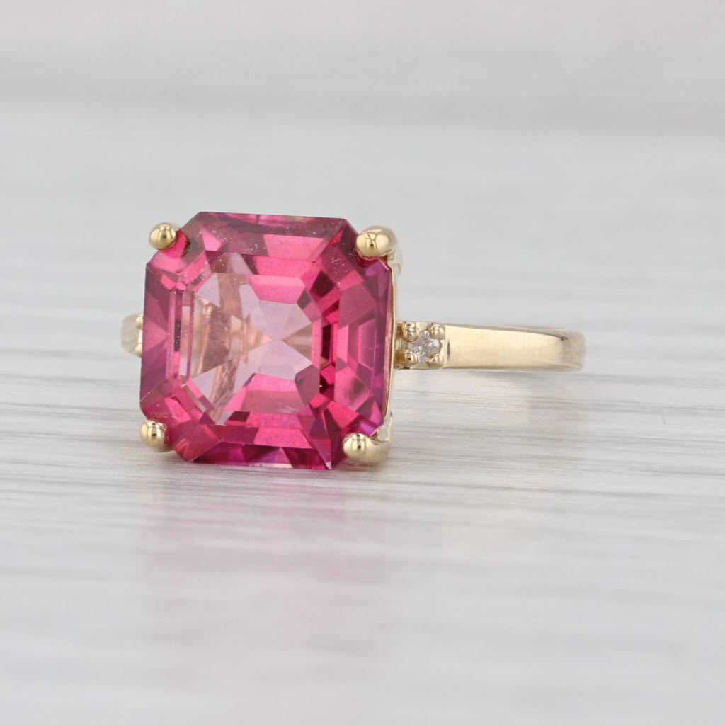 6.08ct Pink Mystic Topaz Solitaire Ring 10k Yellow Gold Size 6 Diamond Accents