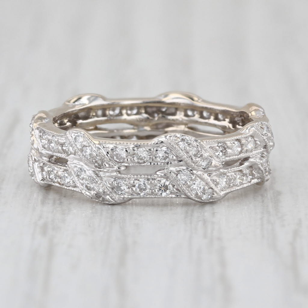 Vintage 0.48ctw Double Band Diamond Ring 18k White Gold Wedding Anniversary