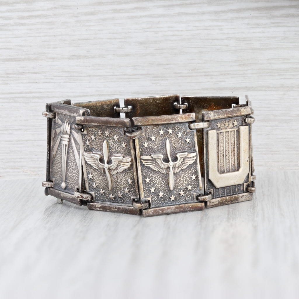 WWII USAAF Bracelet Sterling Silver 6.75" Vintage Airforce Military