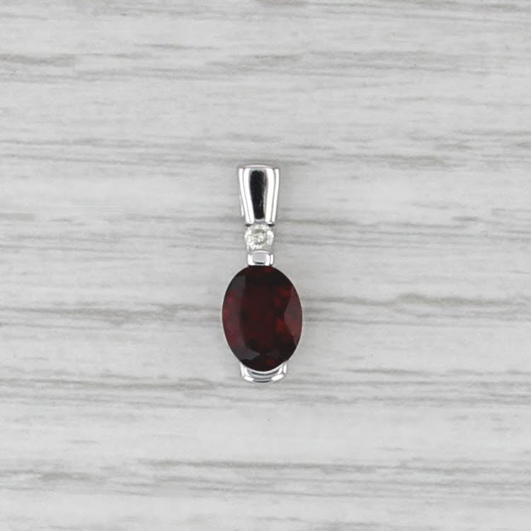 1.63ct Oval Garnet Diamond Pendant 14k White Gold Small Drop