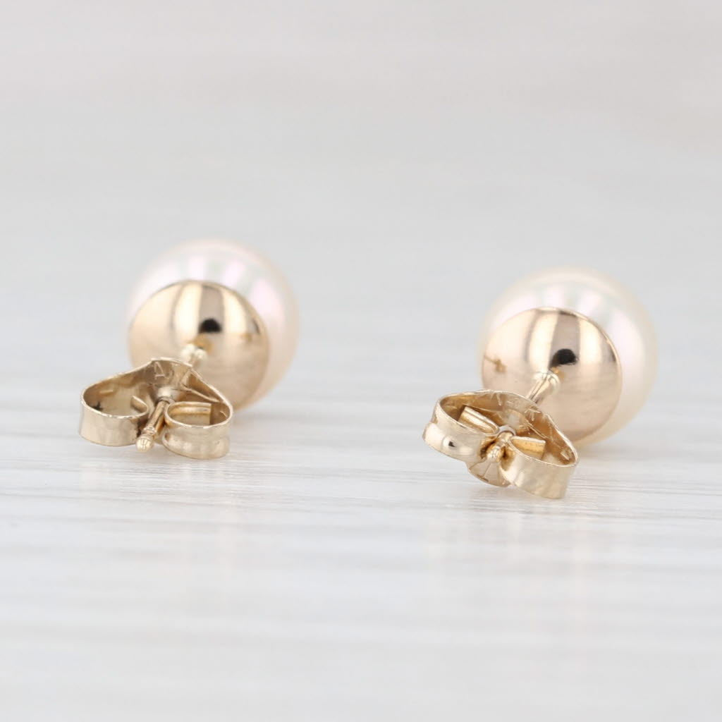 Light Gray 6.6mm Cultured Pearl Stud Earrings 14k Yellow Gold Round Solitaire Studs