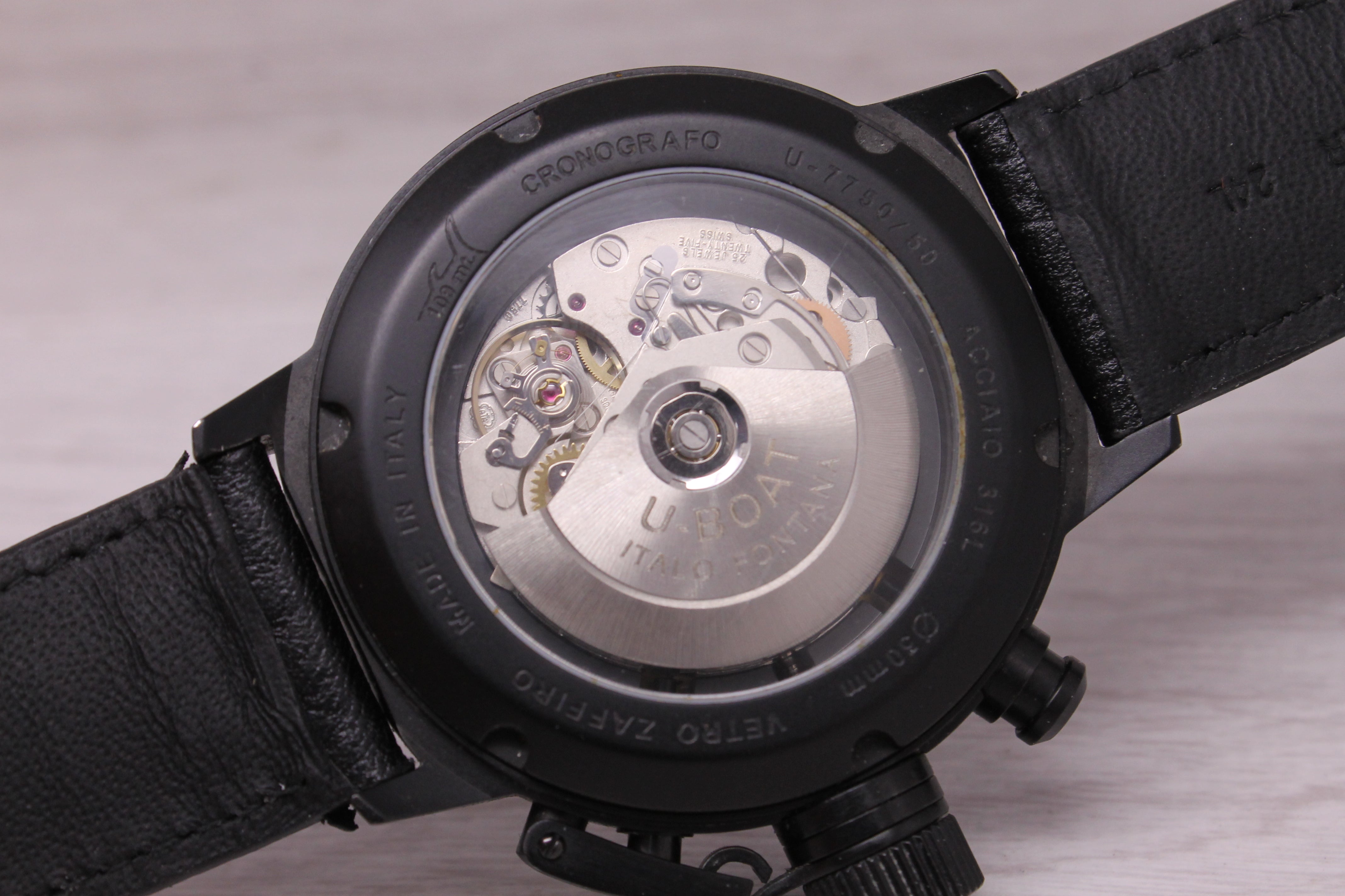 U-BOAT Flightdeck Mens 50mm Black PVD Chronograph Watch U-7750/50 w/ Box Strap