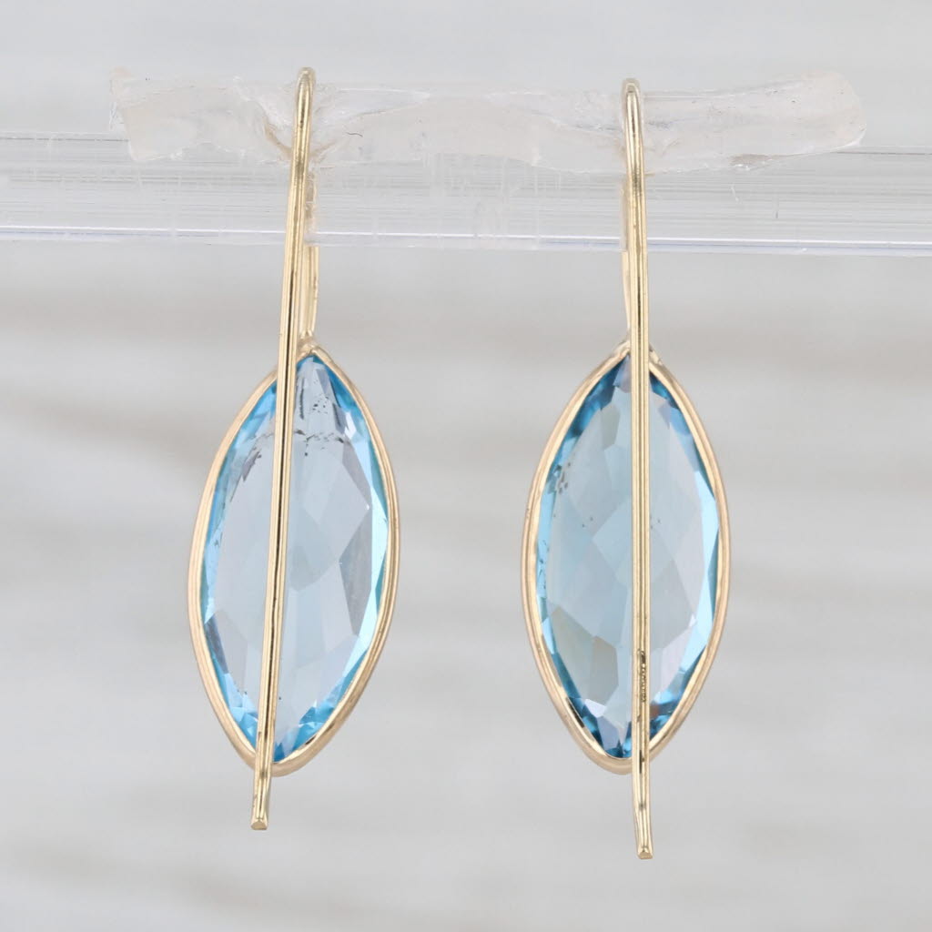 6.80ctw Blue Topaz Marquise Drop Earrings 14k Yellow Gold Hook Posts