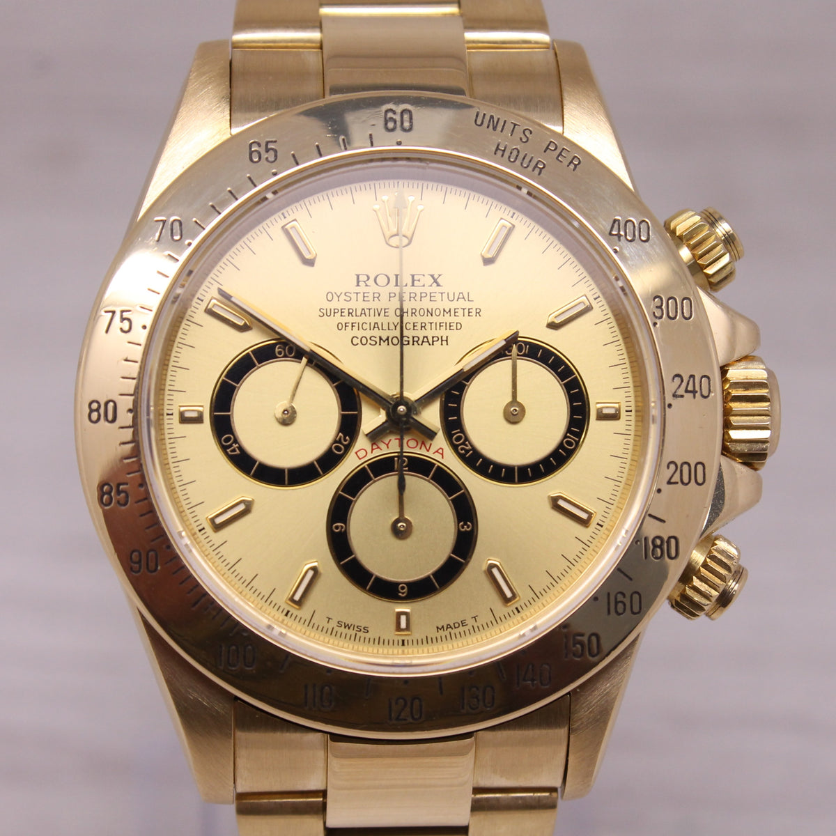 Vintage 1990 Rolex Daytona 16528 18k Gold Chronograph Watch Box Papers Tag