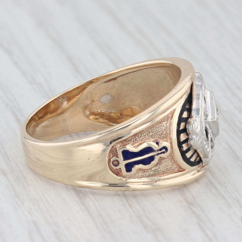 Light Gray Vintage Masonic Ring 10k Gold Diamond Size 10.25 Cigar Band Style Blue Lodge