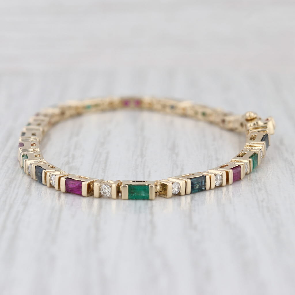 2.88ctw Gemstone Tennis Bracelet 10k Gold Diamond Ruby Sapphire Emerald 7" 2.5mm