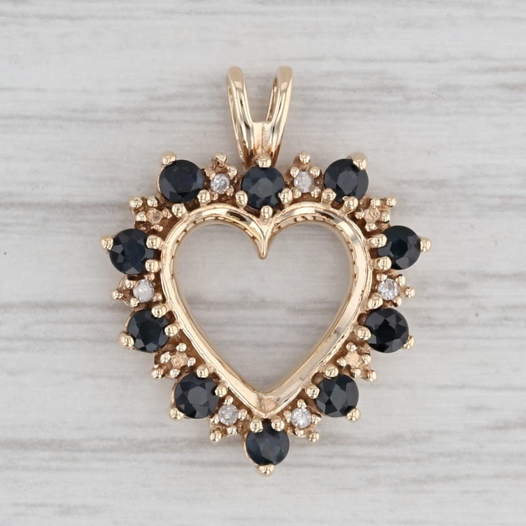 Gray 0.60ctw Blue Sapphire Diamond Open Heart Pendant 10k Yellow Gold