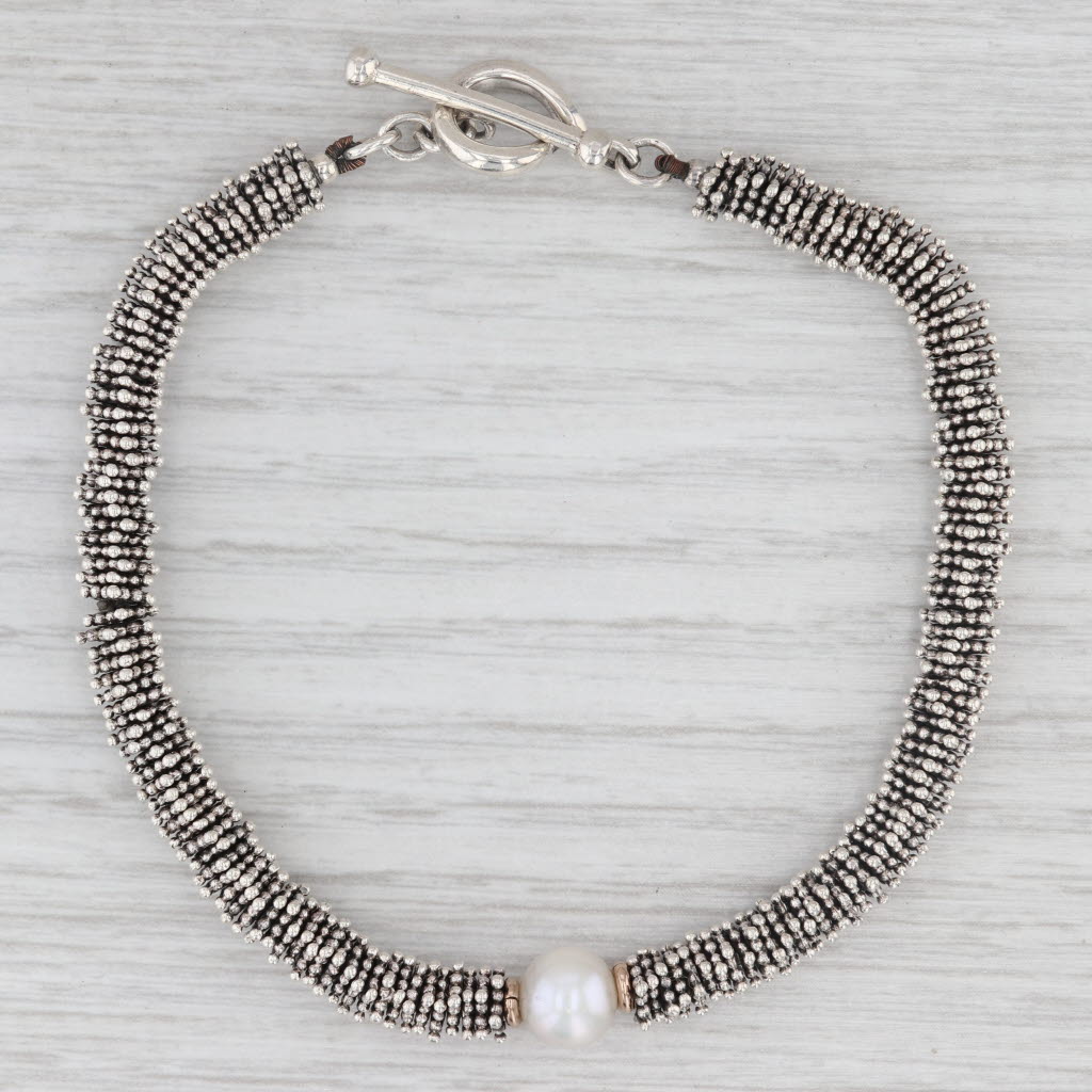 Light Gray Michael Dawkins Cultured Pearl Caviar Chain Bracelet Sterling Silver 7.5"