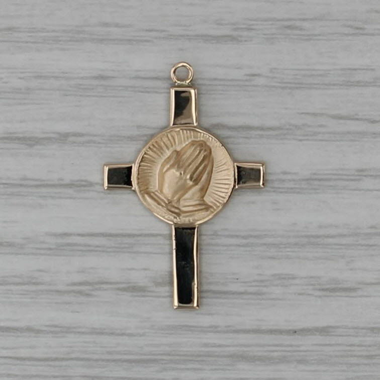 Prayer Hands Cross Pendant 14k Yellow Gold Charm