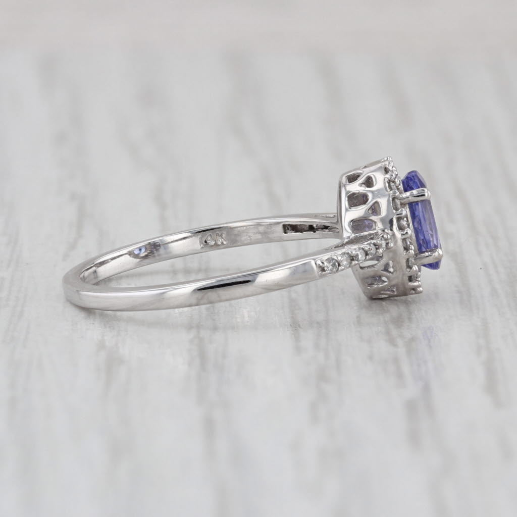 0.83ctw Tanzanite Diamond Halo Ring 14k White Gold Size 7.25