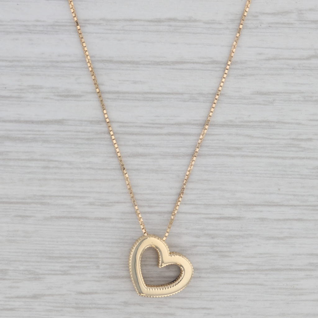 Gray Heart Pendant Necklace 14k Yellow Gold 16"-18" Adjustable Box Chain