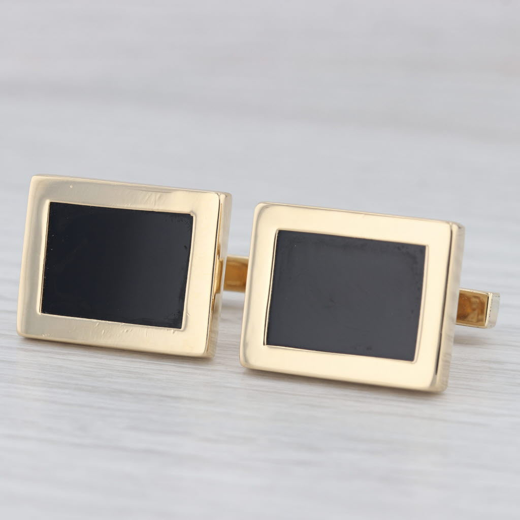 Light Gray Tiffany & Co Onyx Cufflinks 18k Yellow Gold Folding Backs