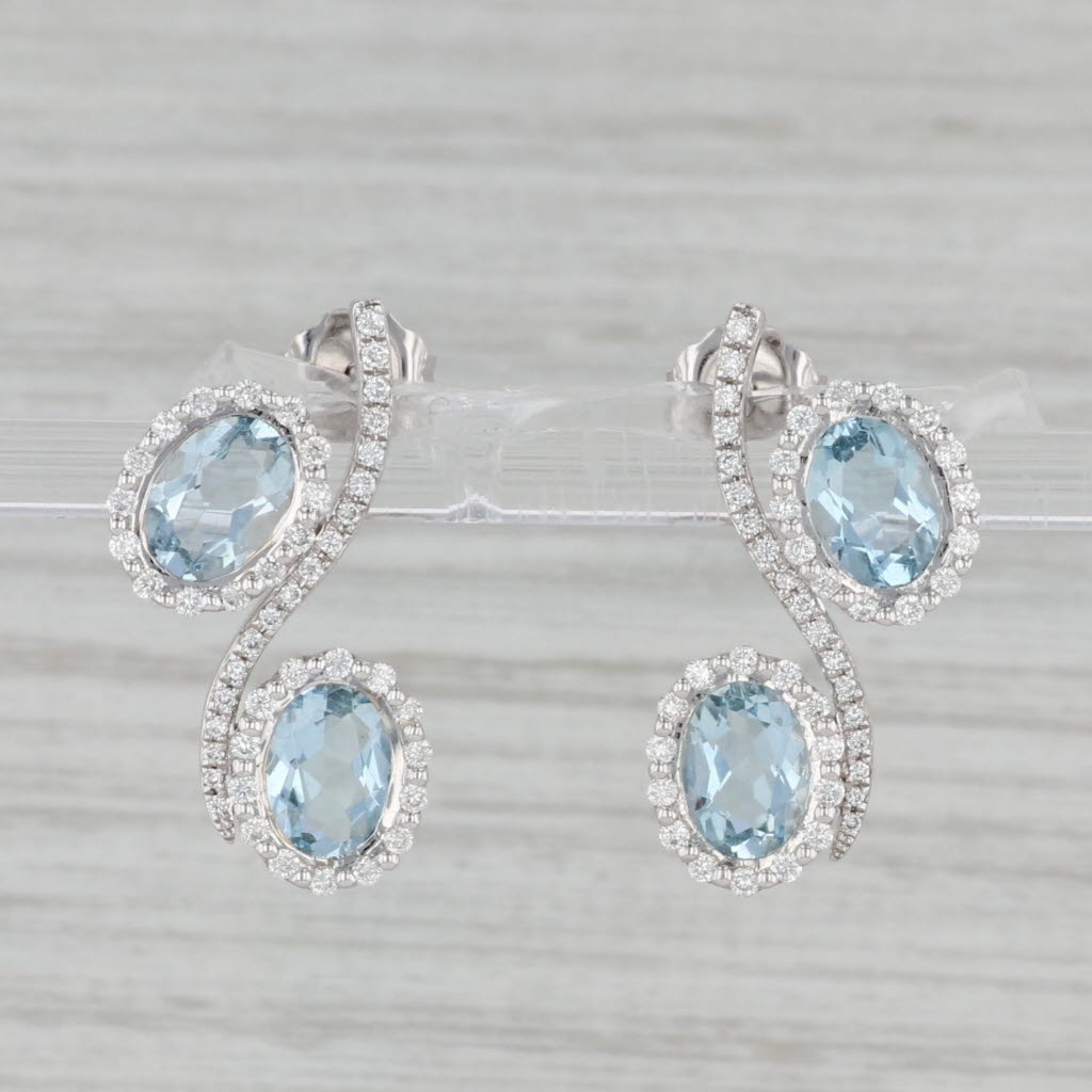 Gray New 3.30ctw Aquamarine Diamond Halo Drop Earrings 14k White Gold