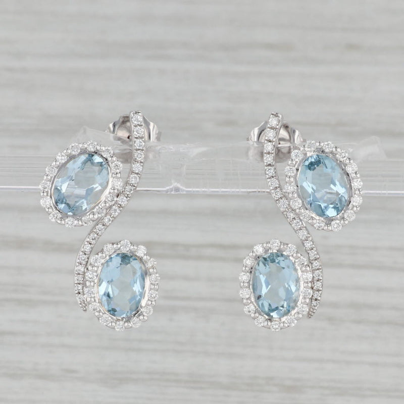 Gray New 3.30ctw Aquamarine Diamond Halo Drop Earrings 14k White Gold