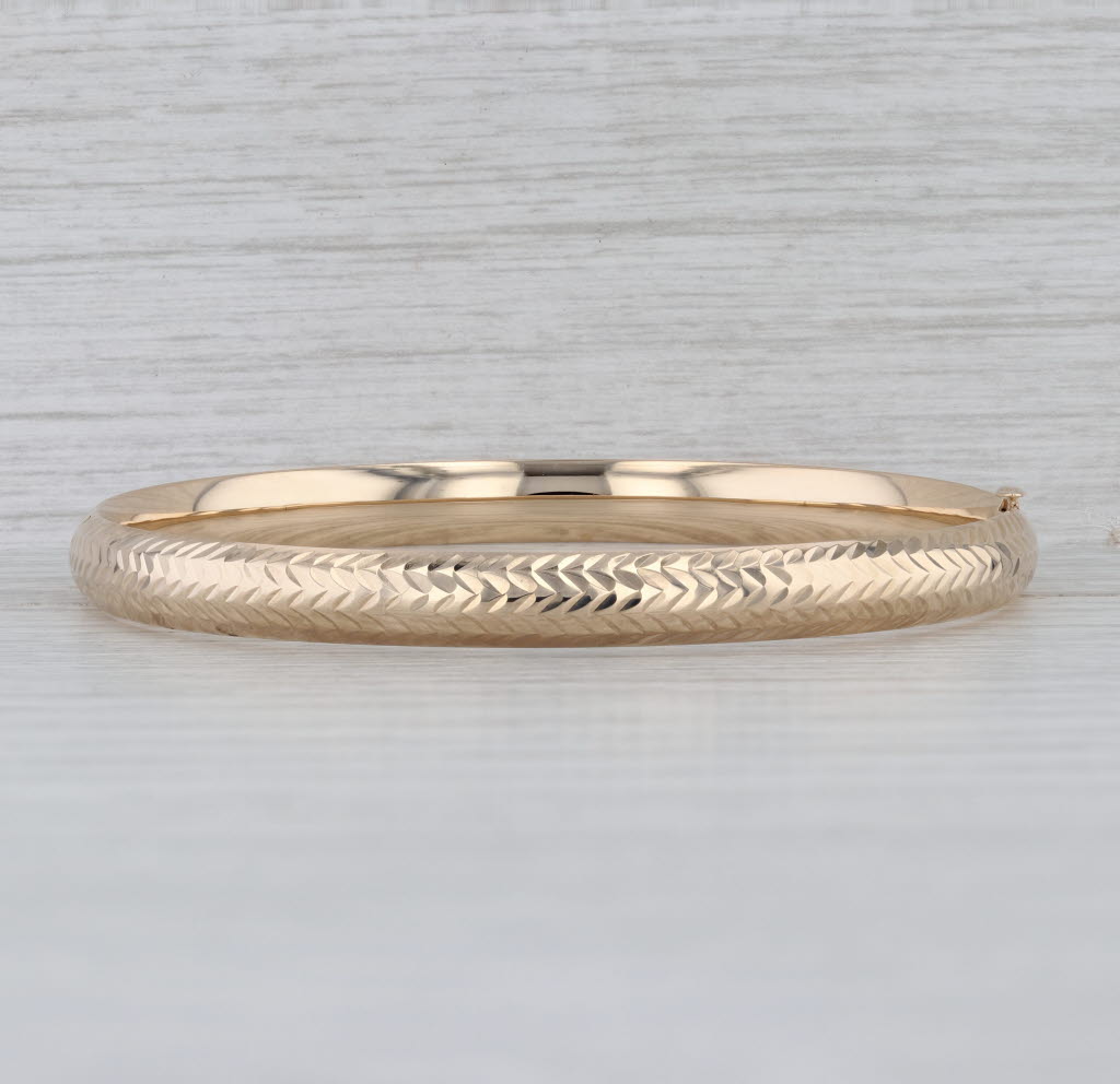7" Patterned Bangle Bracelet 14k Yellow Gold 6.3mm