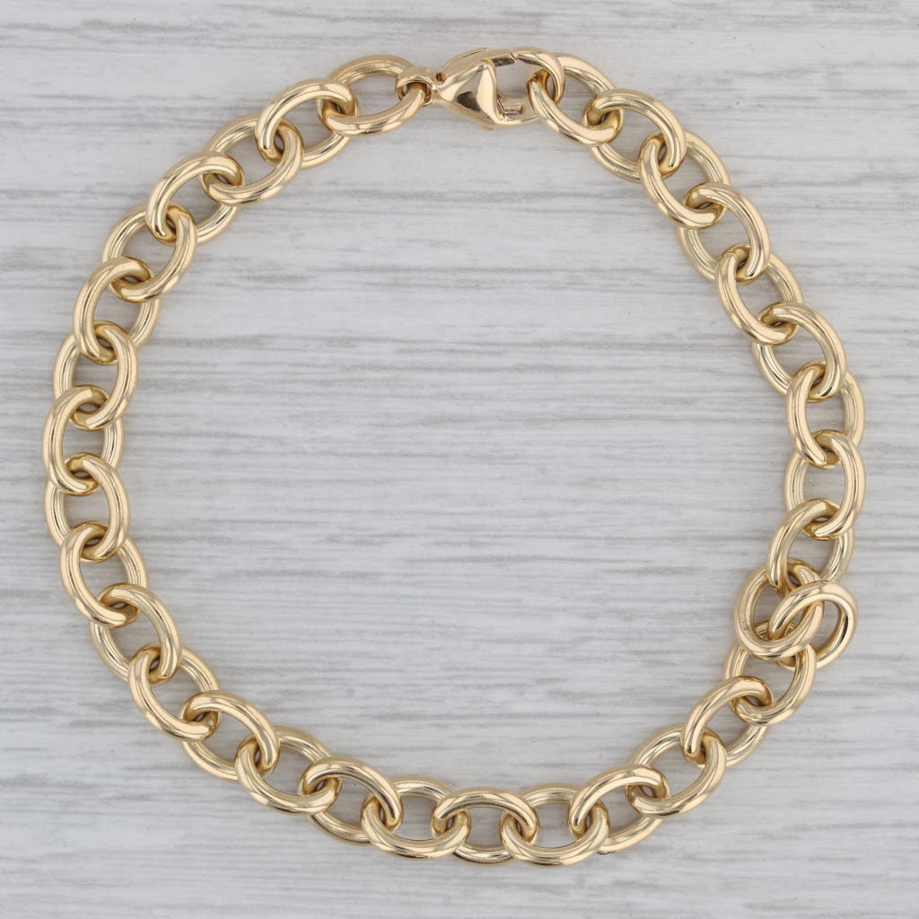 Gray 7.25" 7.2mm Cable Chain Bracelet 750 18k Yellow Gold Lobster Clasp