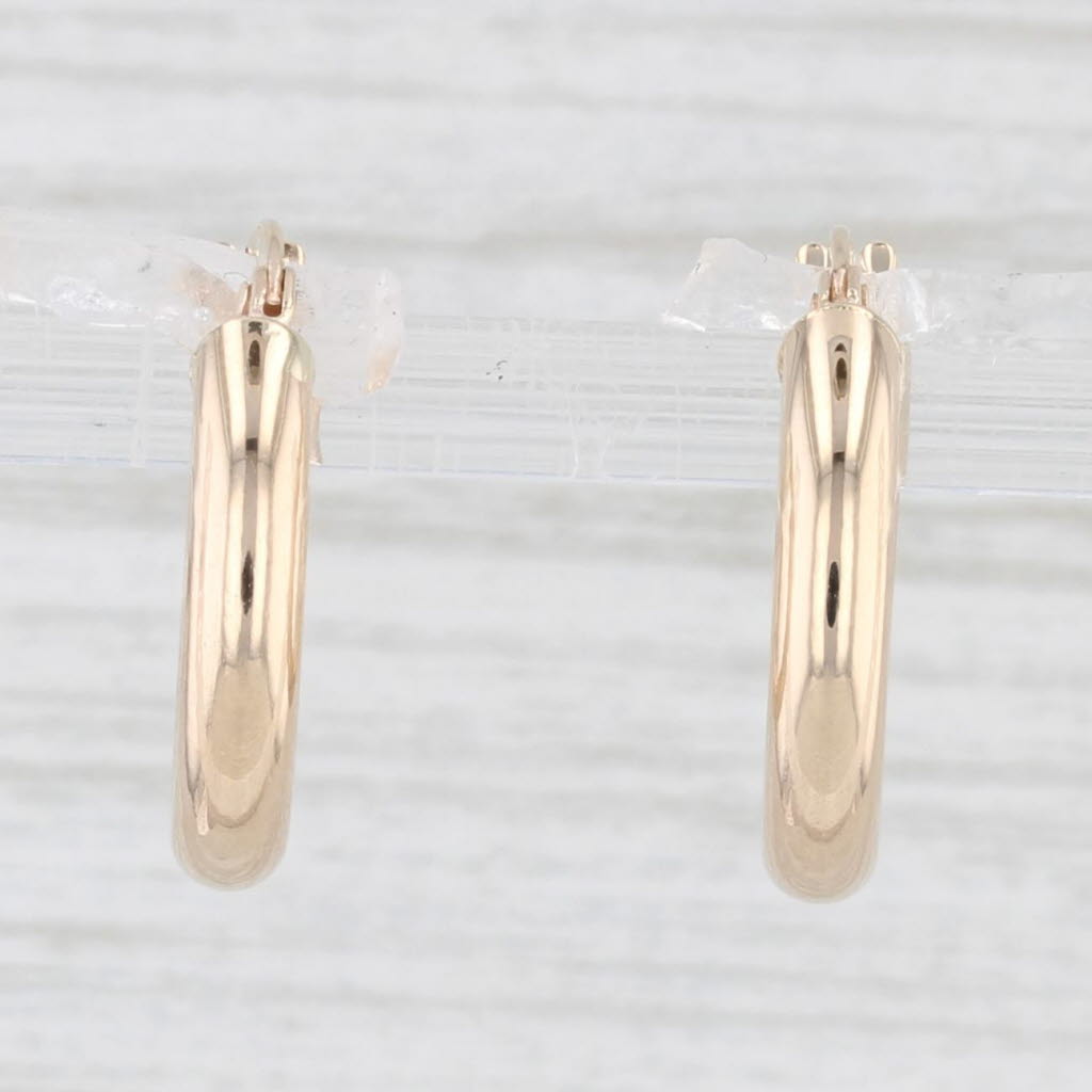 Light Gray New Small Hoop Huggie Earrings 14k Yellow Gold Round Hoops Pierced Snap Top