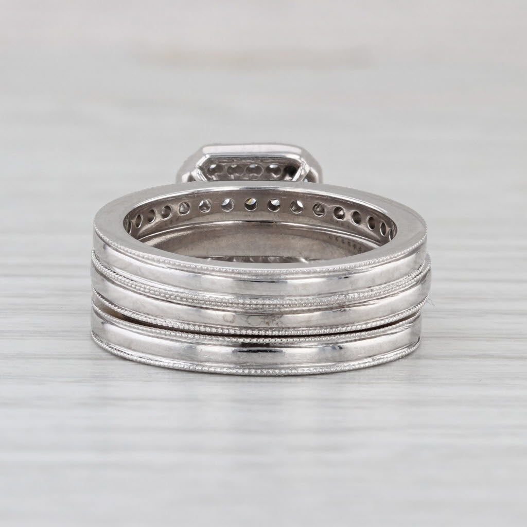 1.62ctw Radiant Diamond Halo Engagement 2 Wedding Band Bridal Set Platinum