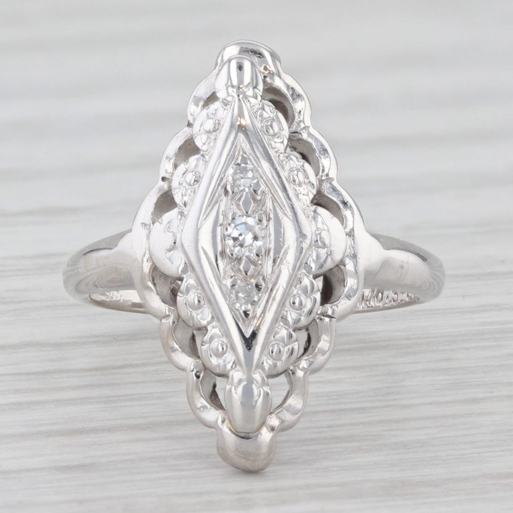 Light Gray Vintage Diamond Marquise Ring 14k White Gold Size 3.25