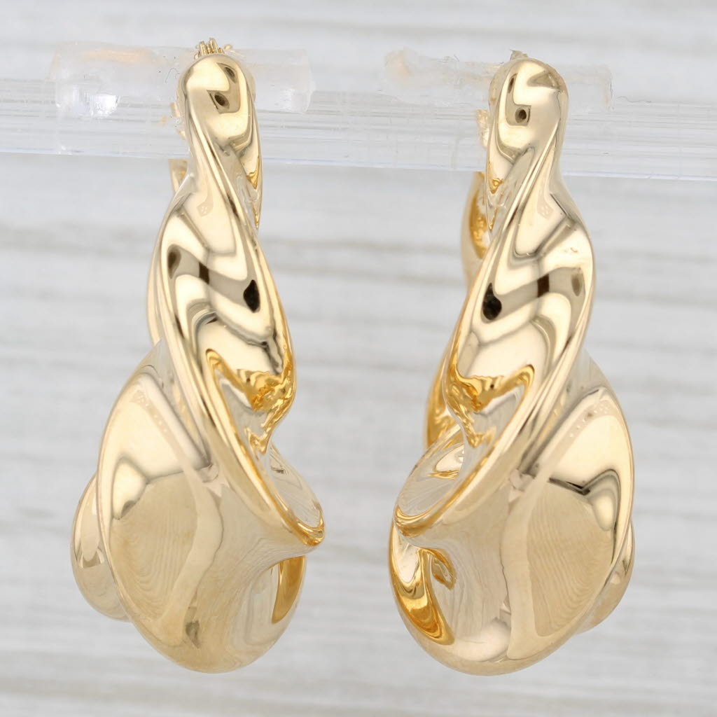 Light Gray New Twist Hoop Earrings 14k Yellow Gold Resin Filled Snap Top Round Hoops Milor