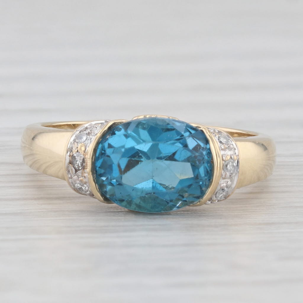 Light Gray 2.80ctw Oval Blue Topaz Diamond Ring 10k Yellow Gold Size 6.25