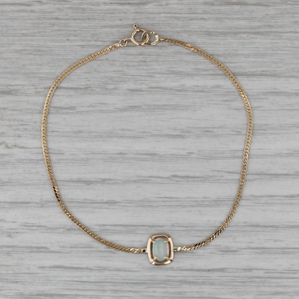 Opal Bracelet 14k Yellow Gold Herringbone Chain 6.75"