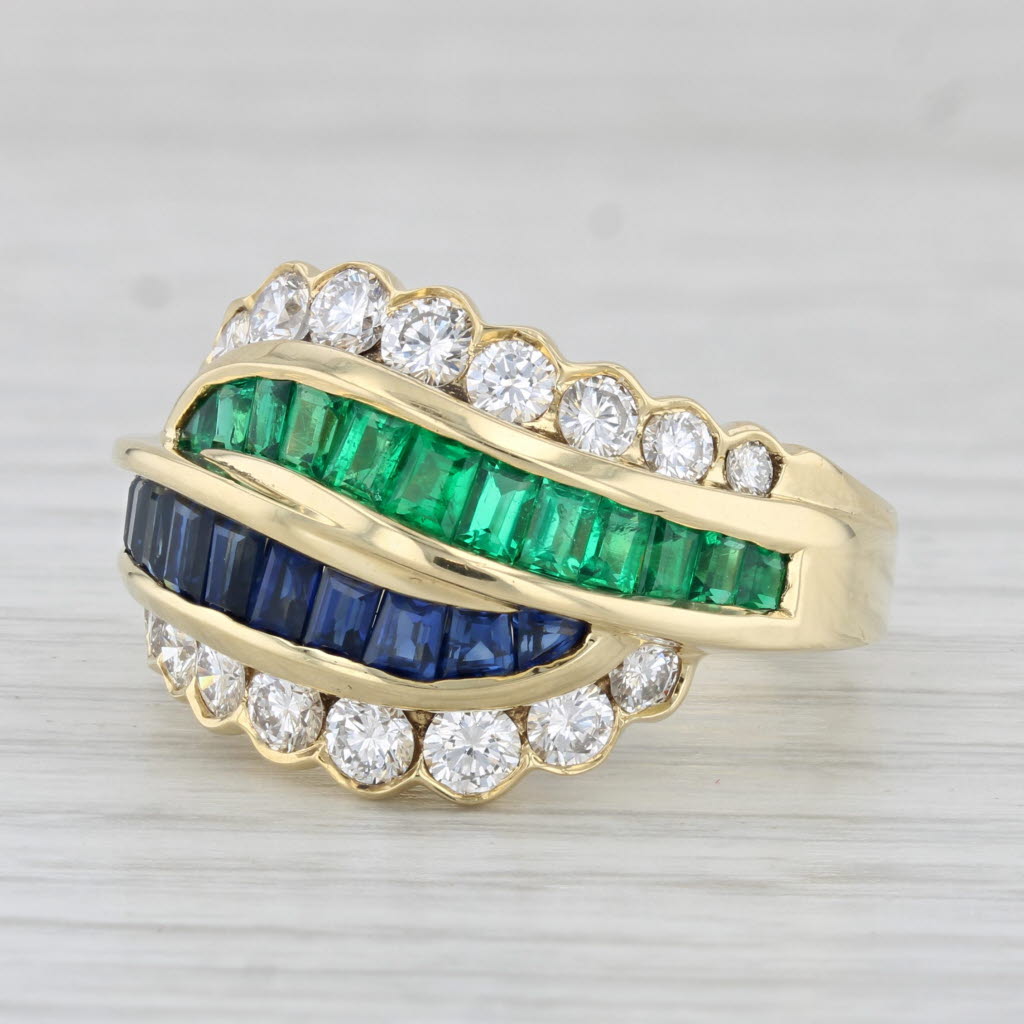 Light Gray Kurt Wayne 2.42ctw Diamond Emerald Sapphire Crossover Ring 18k Yellow Gold Sz 7