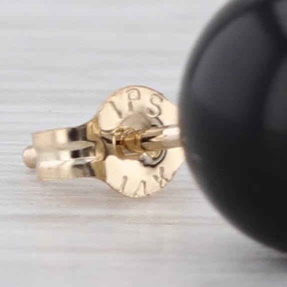 8mm Onyx Bead Solitaire Stud Earrings 14k Yellow Gold Studs