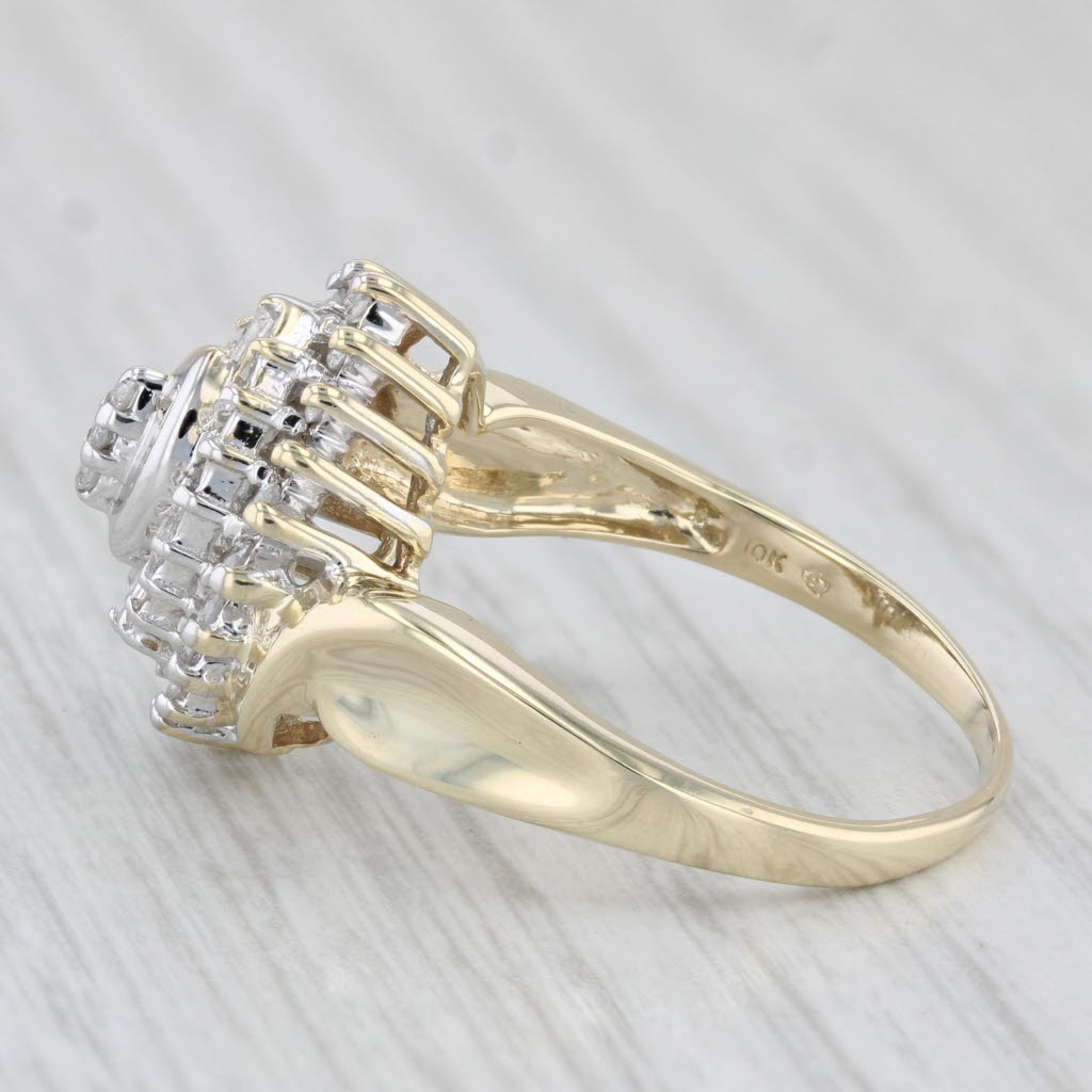 Light Gray 0.43ctw Diamond Cluster Ring 10k Yellow Gold Size 9.5 Engagement Tiered Halo