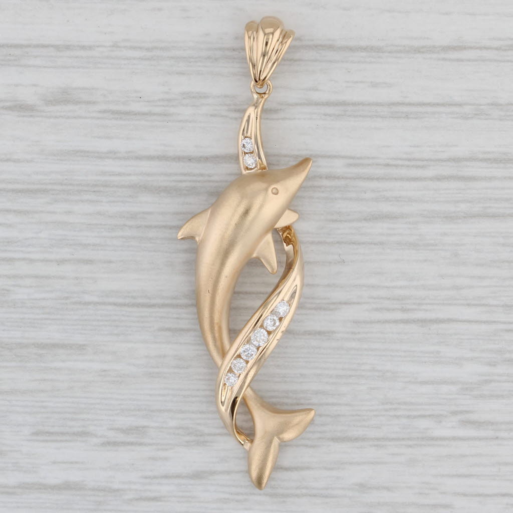 Gray 0.10ctw Diamond Dolphin Pendant 14k Yellow Gold Nautical Jewelry