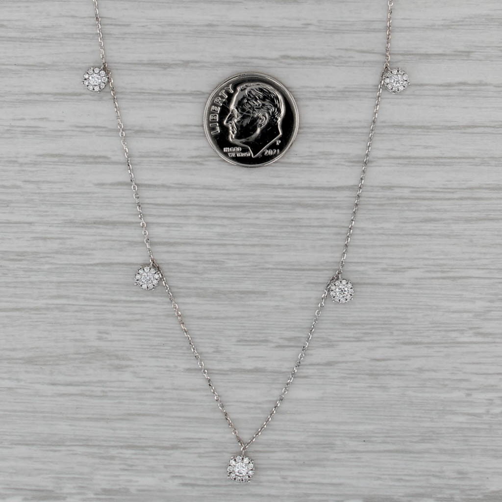 Diamond Cluster Halos Station Necklace 18k White Gold 15" 16" 18" Cable Chain