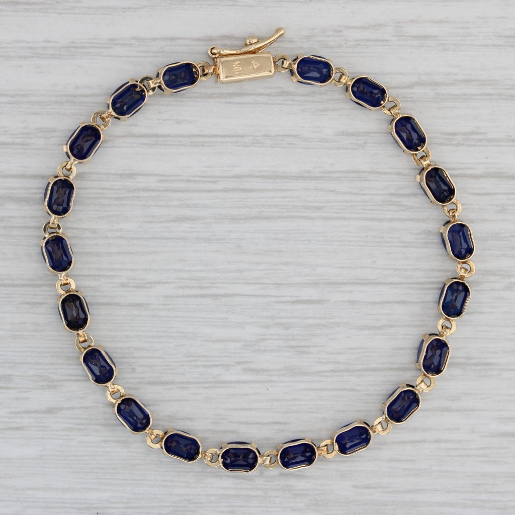 Gray 12.50ctw Lab Created Blue Sapphire Tennis Bracelet 10k Yellow Gold 6.75" 4.2mm