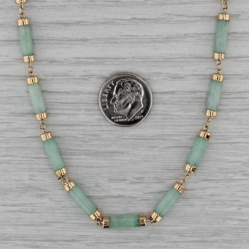 Linked Jadeite Jade Tube Bead Necklace 14k Yellow Gold 18.75" 4mm
