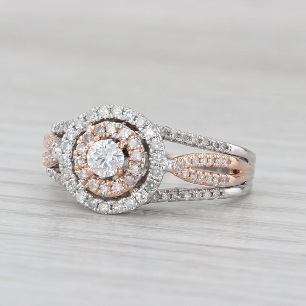 0.58ctw Diamond Halo Engagement Ring 14k White Rose Gold Size 7 Cathedral