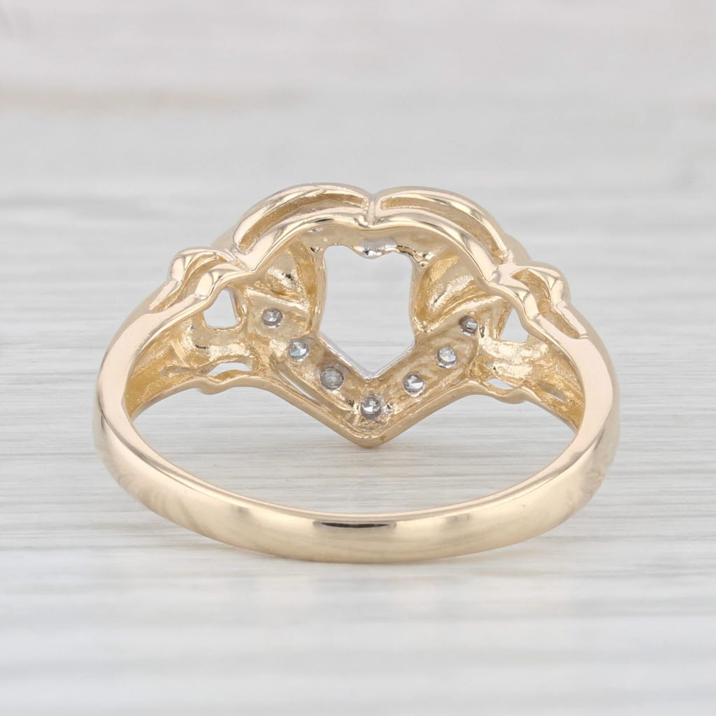 Light Gray Diamond Open Heart Ring 10k Gold Size 7.25 Women's Gift Keepsake