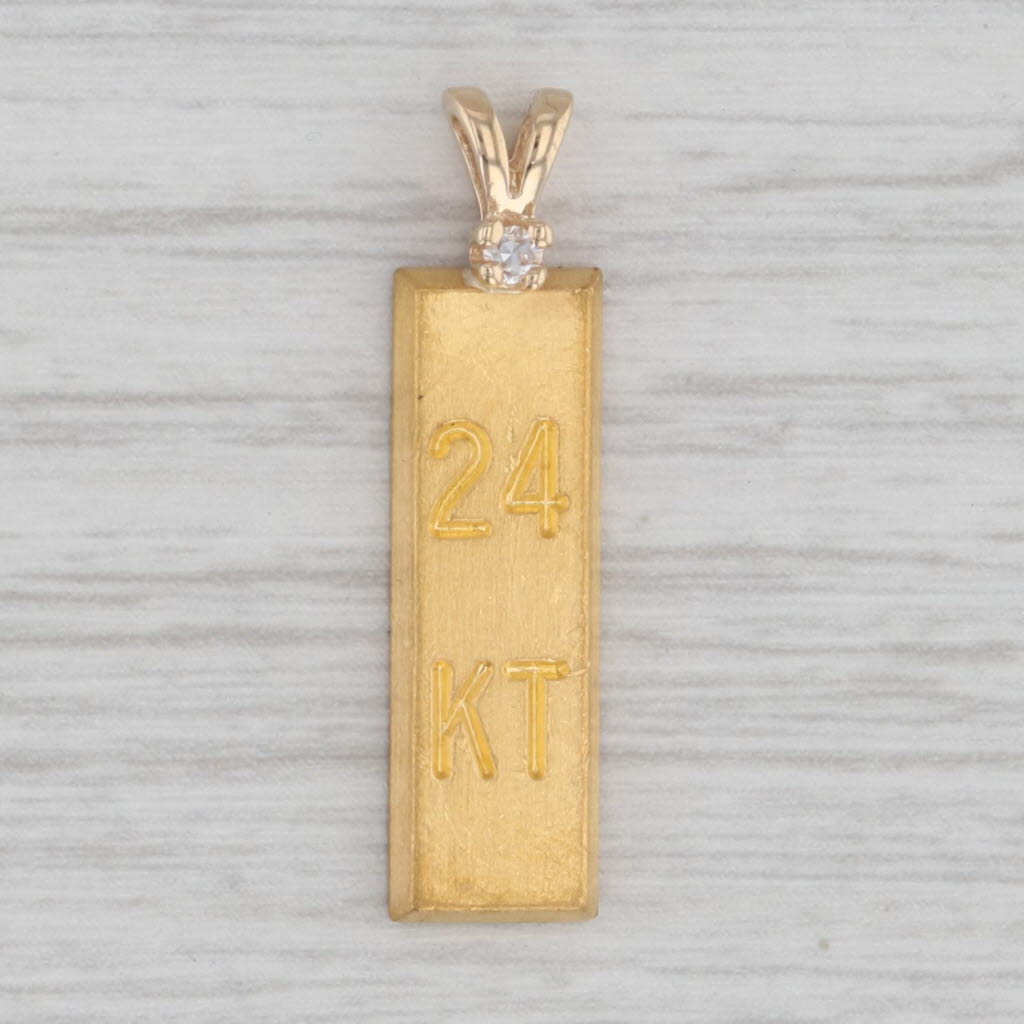 Gray Diamond Accented 24kt Gold Bar Pendant 14k Yellow Bail