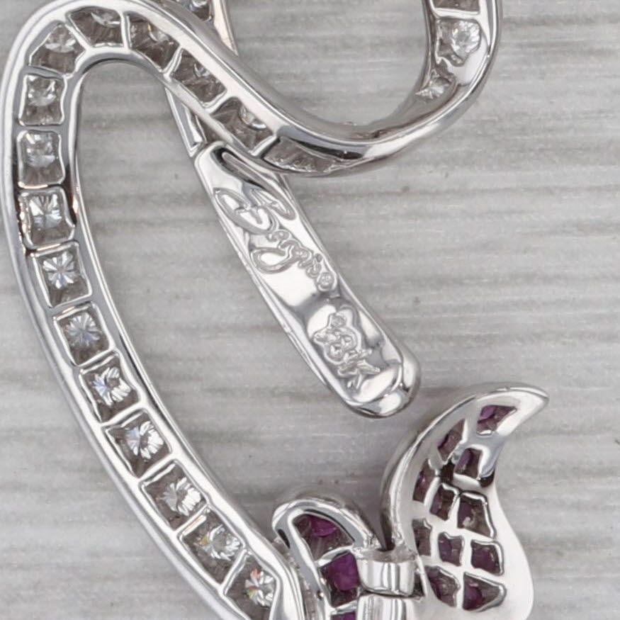 Gray 0.58ctw Pink Sapphire Diamond Swirl Butterfly Pendant Necklace 18k Gold Bergio