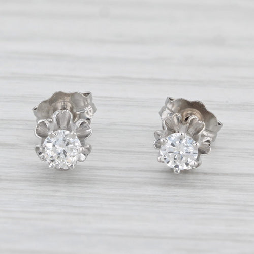 Light Gray Vintage 0.20ctw Diamond Buttercup Stud Earrings 14k White Gold Round Solitaires