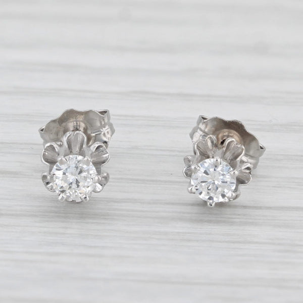 Vintage 0.20ctw Diamond Buttercup Stud Earrings 14k White Gold Round Solitaires